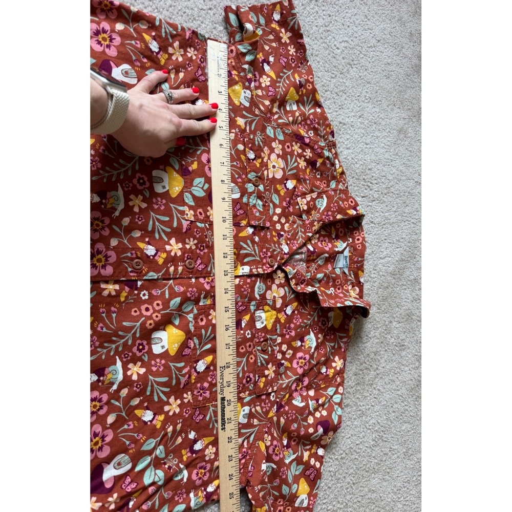 Duluth Trading Shirt Short Sleeve Artisan Hemp Mushroom Floral Camp Brown XL - Picture 5 of 8
